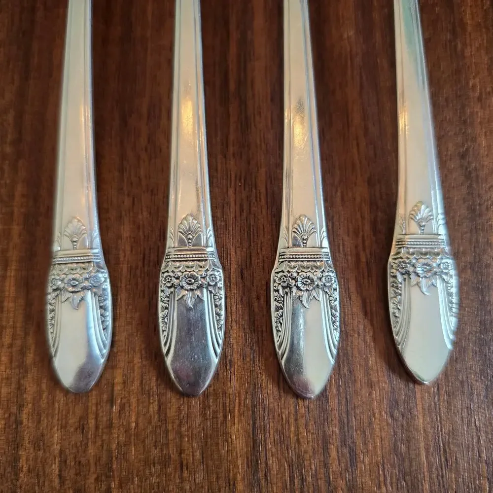 Vintage 1847 Rogers Bros FIRST LOVE 4 Salad Forks Silverplate Art Deco Cottage